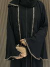 Black Chiffon Layered Abaya with Nida Inner and Embellished Details - 56'