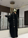 Elegant Black Centext Korea Abaya with Gold Embellishments - 56'