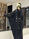 Elegant Black Centext Korea Abaya with Gold Embellishments - 56'