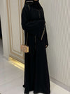 Elegant Black Nida and Chiffon Abaya with Embellished Detailing - 56'