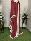 Red and Beige Korean Chiffon Abaya | Agaaz by KAT | Stylish Full-Length 56-Inch Abaya for Women