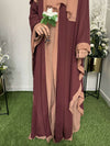 Maroon and Cider Brown Korean Chiffon Abaya | Agaaz by KAT | 56-Inch Stylish and Modest Dress for Women