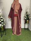 Maroon and Cider Brown Korean Chiffon Abaya | Agaaz by KAT | 56-Inch Stylish and Modest Dress for Women