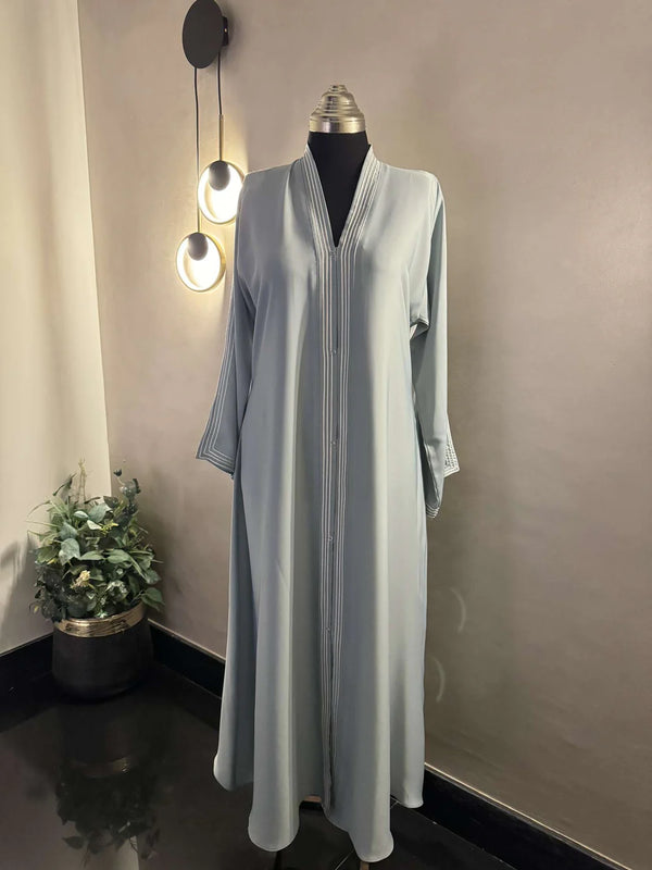 Chestnut Brown Nida Abaya – Classic Front-Open Style with Elegant Contrast Pleated Detailing