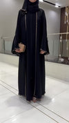 Black Chiffon Layered Abaya with Nida Inner and Embellished Details - 56'