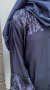Elegant Deep Blue Nida Fabric Abaya with Floral Embroidery | Modest Fashion 2025