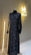 Steel Grey Nida Maxi Dress with Elegant Peacock Feather Print - 54'