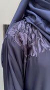 Elegant Deep Blue Nida Fabric Abaya with Floral Embroidery | Modest Fashion 2025